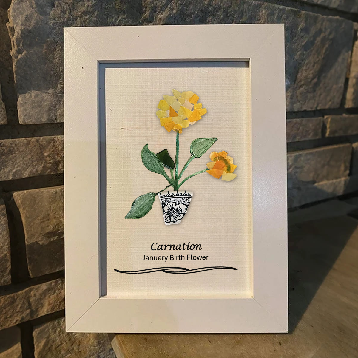 January Birth Flower Carnation Sea Glass Framed Art - image 7