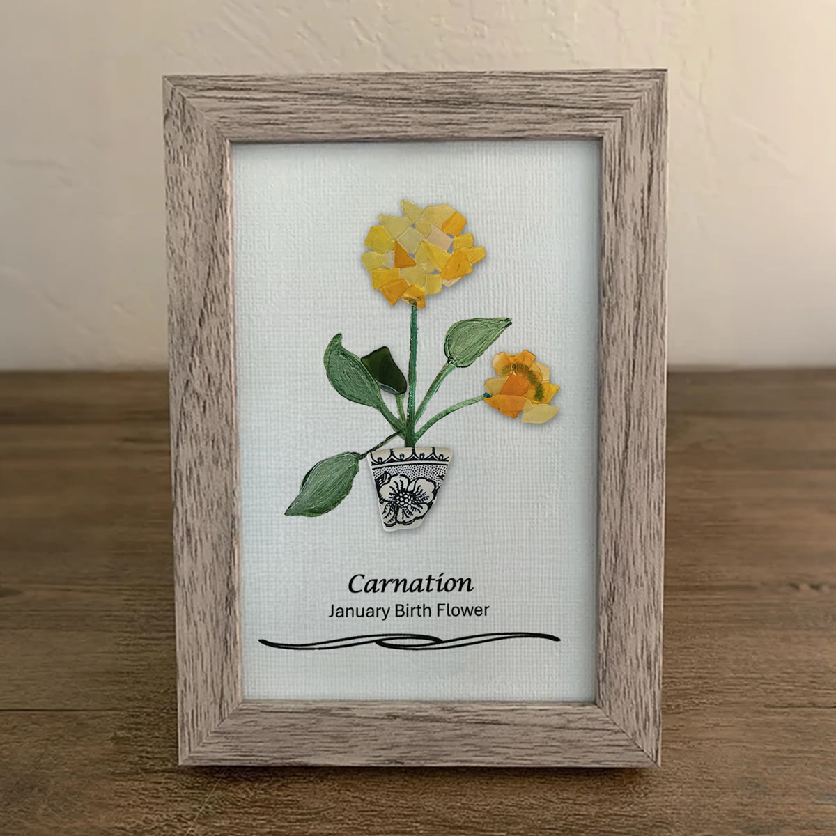 January Birth Flower Carnation Sea Glass Framed Art - image 4