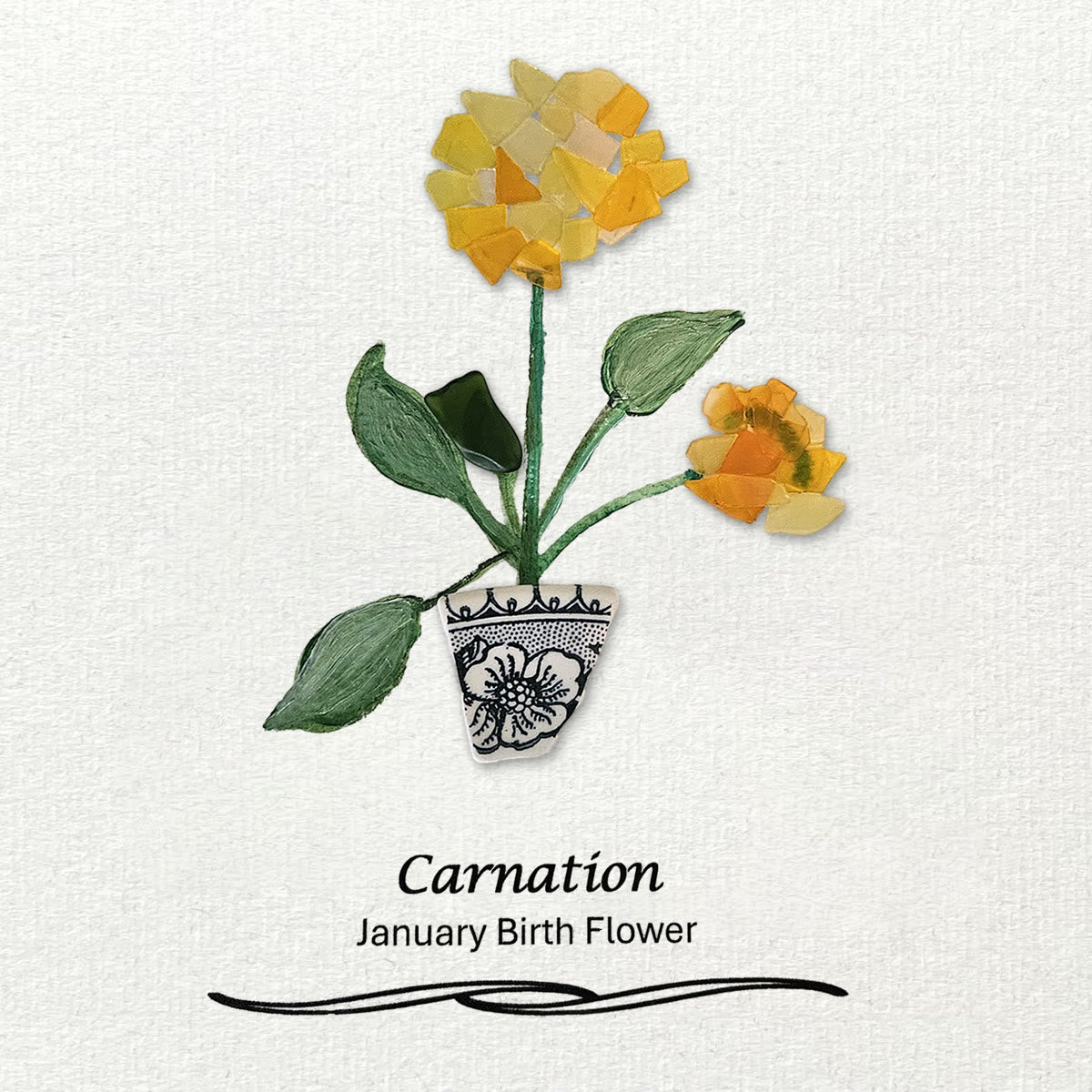January Birth Flower Carnation Sea Glass Framed Art - image 8
