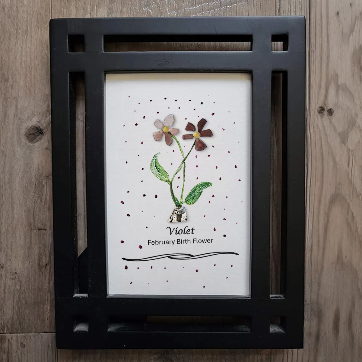 February Birth Flower Violet Sea Glass Framed Art - image 6