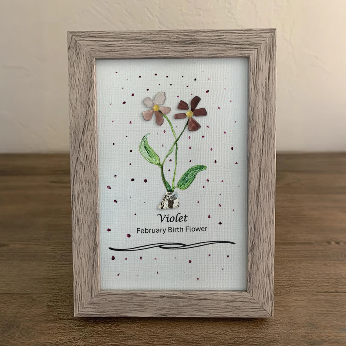 February Birth Flower Violet Sea Glass Framed Art - image 4