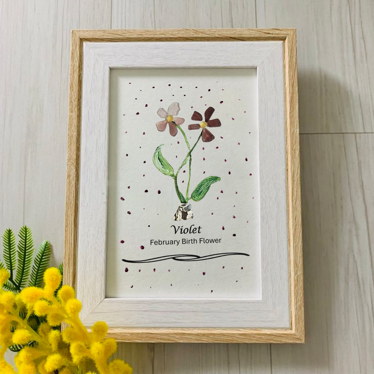 February Birth Flower Violet Sea Glass Framed Art - image 0