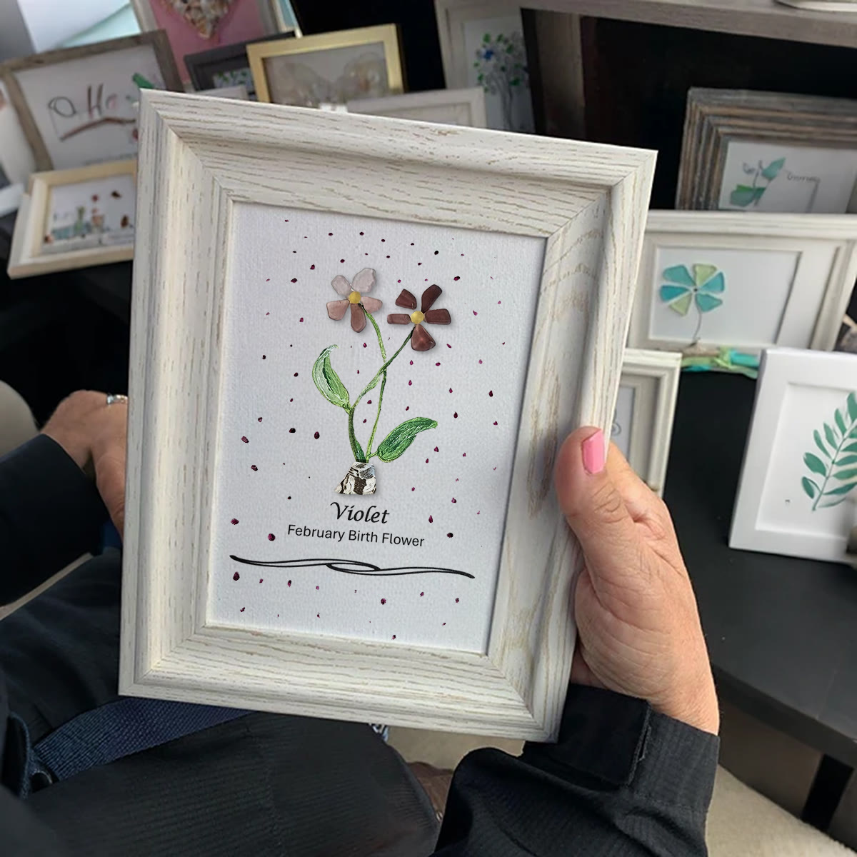 February Birth Flower Violet Sea Glass Framed Art - image 3