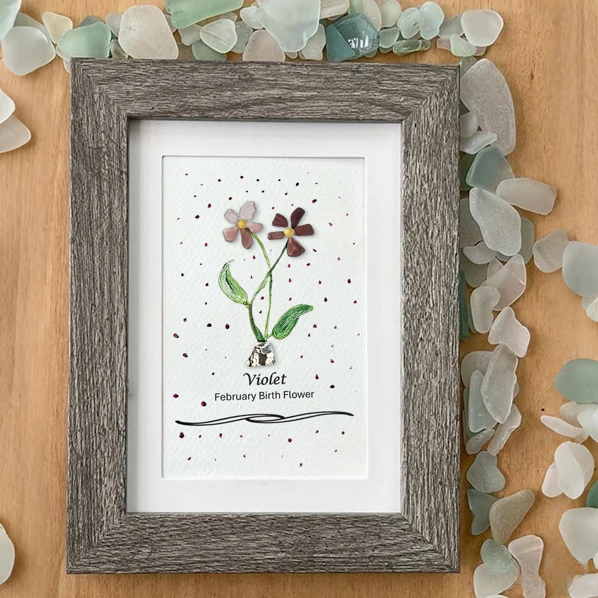 February Birth Flower Violet Sea Glass Framed Art - image 5