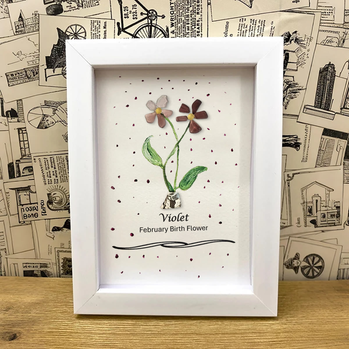 February Birth Flower Violet Sea Glass Framed Art - image 2