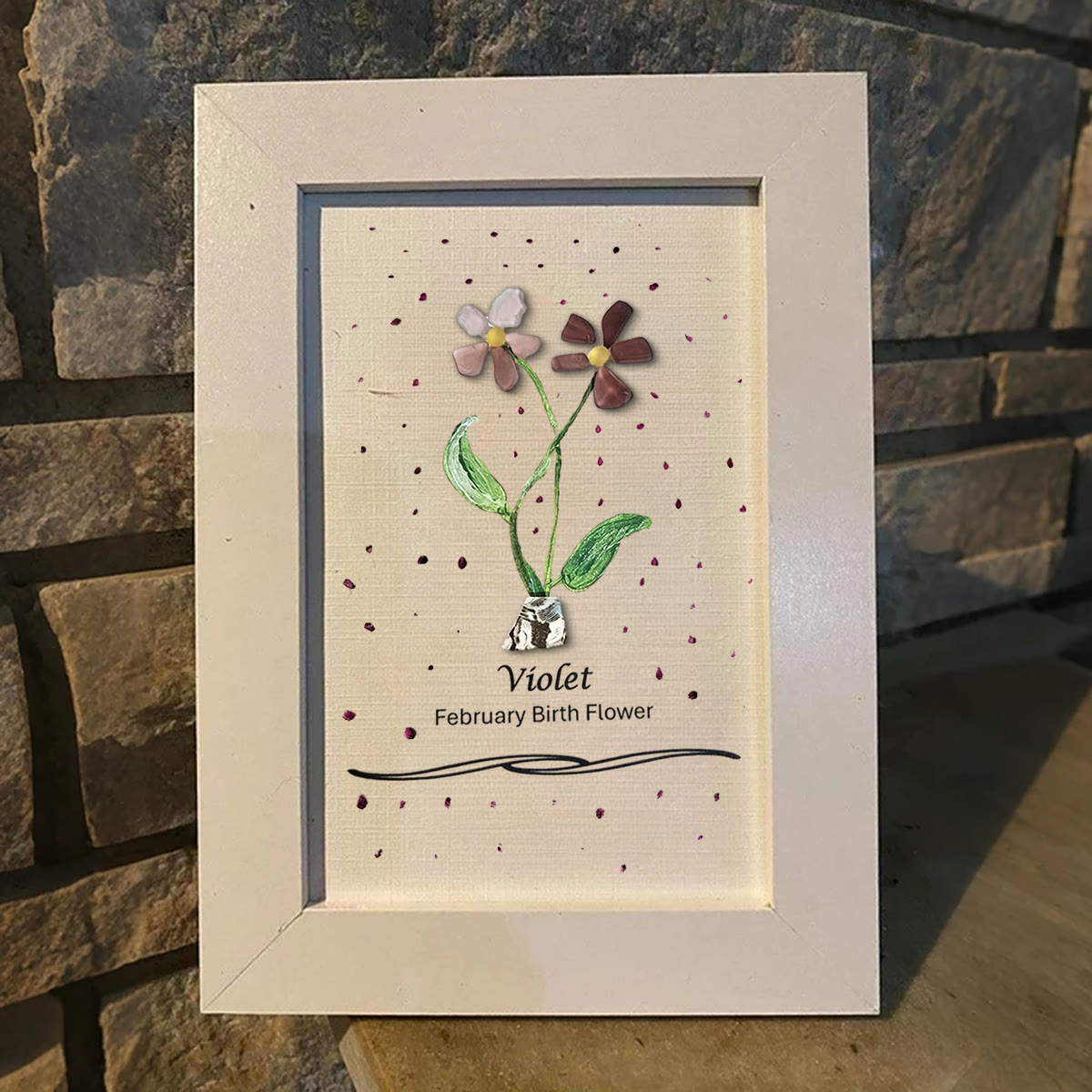 February Birth Flower Violet Sea Glass Framed Art - image 7