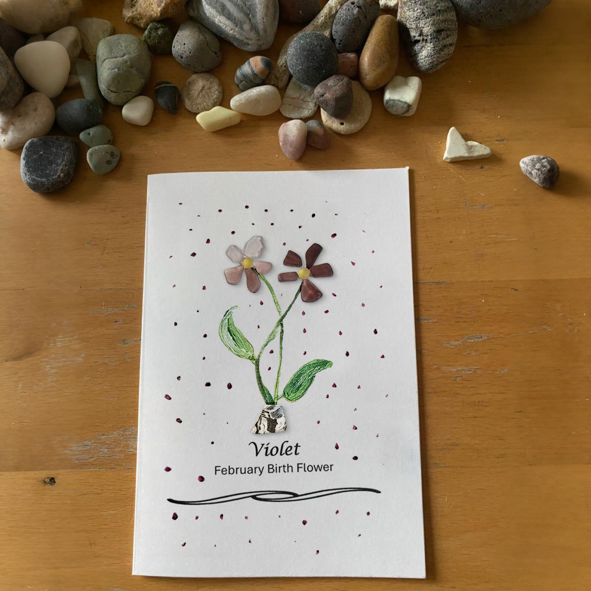 February Birth Flower Violet Sea Glass Framed Art - Seaglass Card - 8" X 6" - image 1