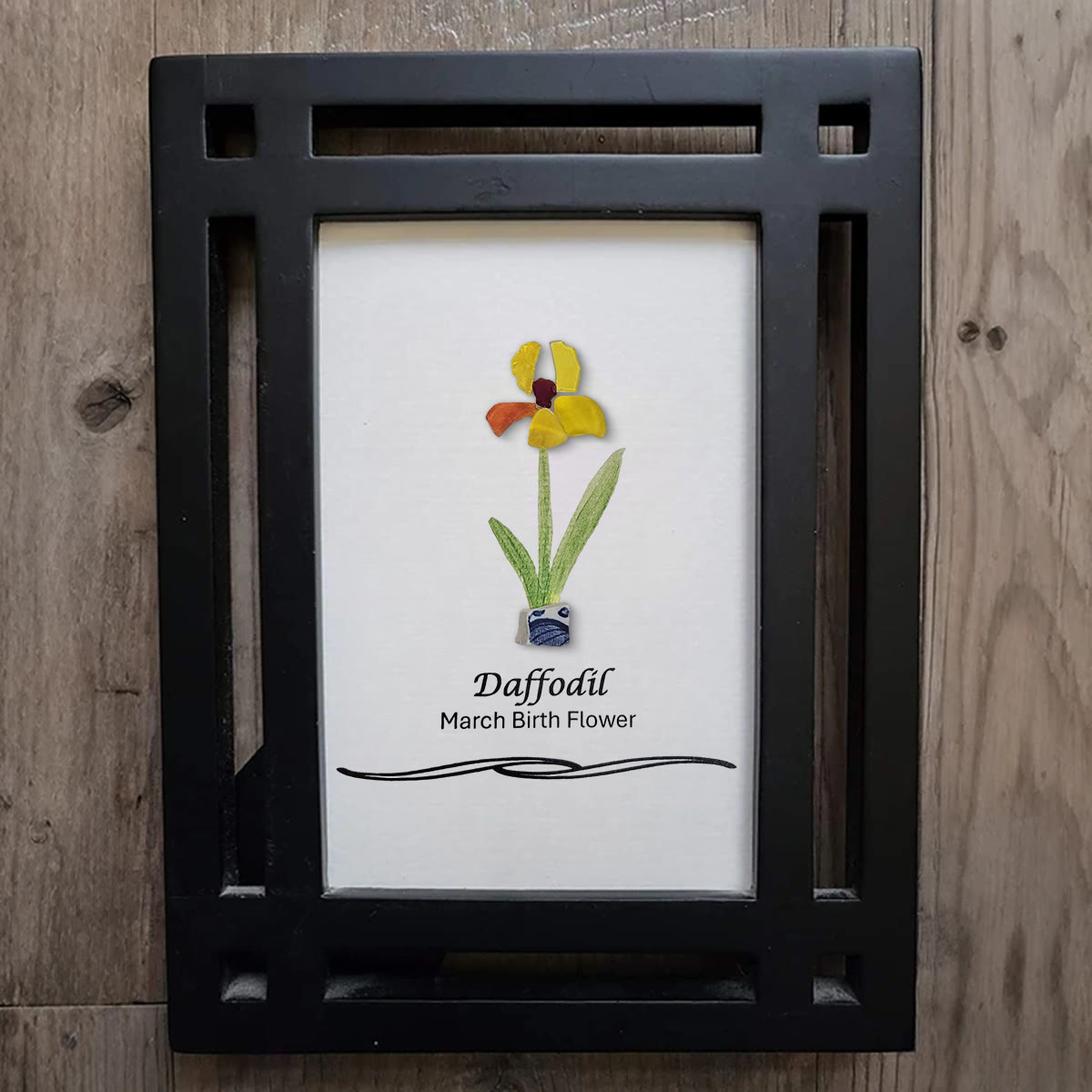 March Birth Flower Daffodil Sea Glass Framed Art - image 5