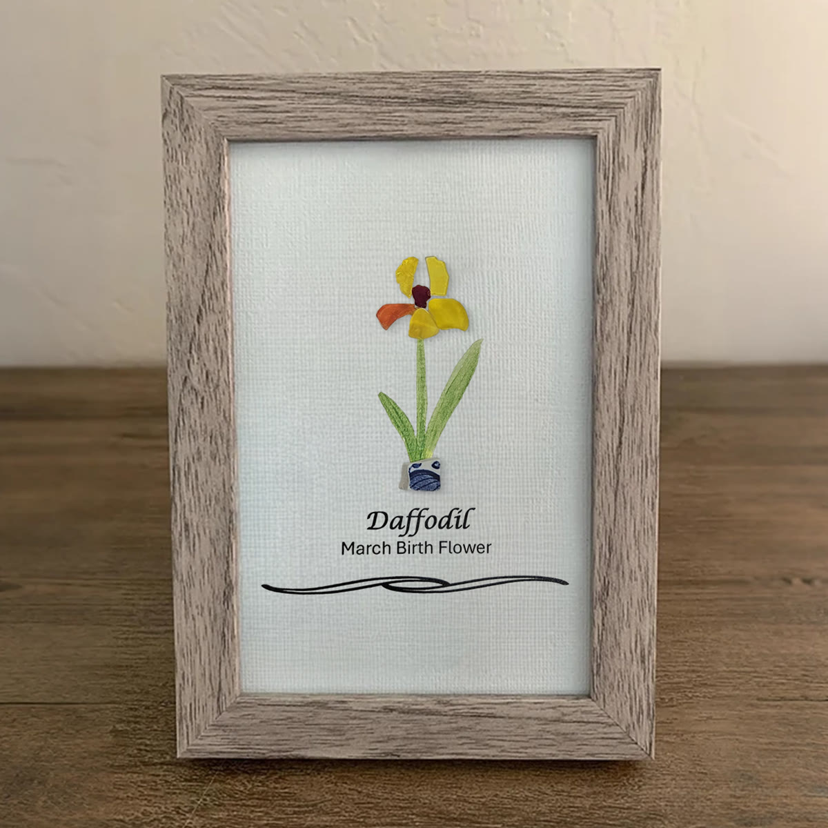 March Birth Flower Daffodil Sea Glass Framed Art - image 4