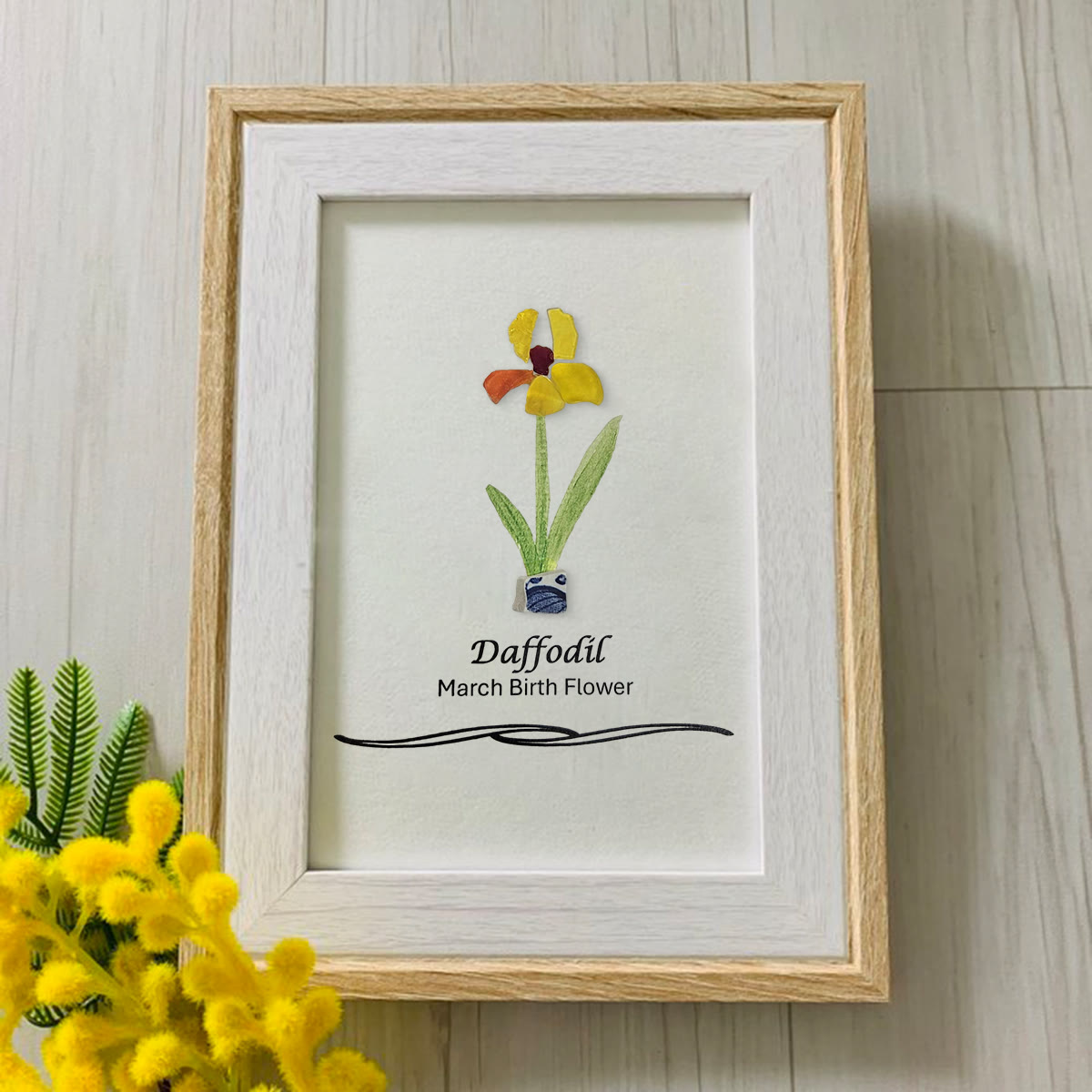 March Birth Flower Daffodil Sea Glass Framed Art - image 0