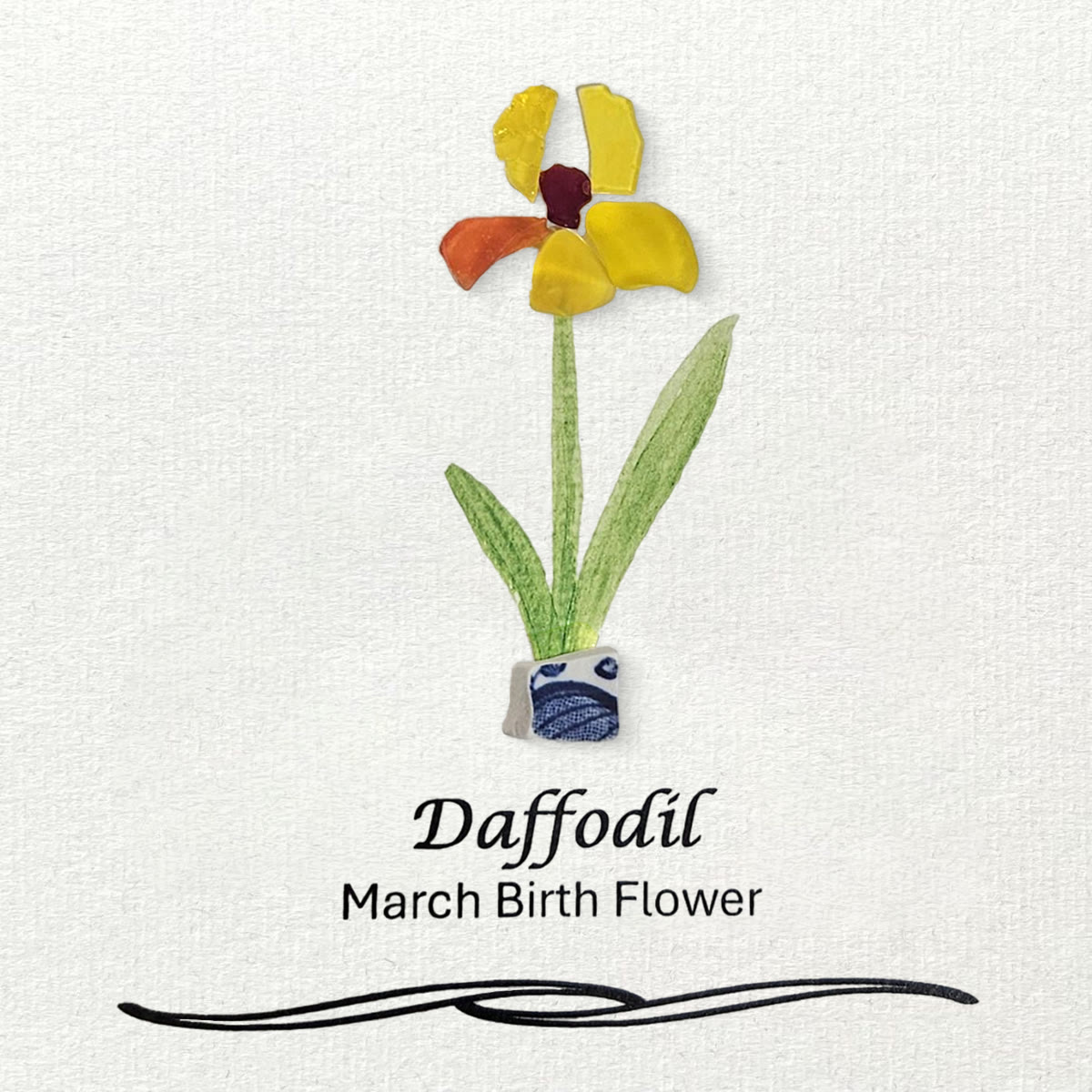 March Birth Flower Daffodil Sea Glass Framed Art - image 8