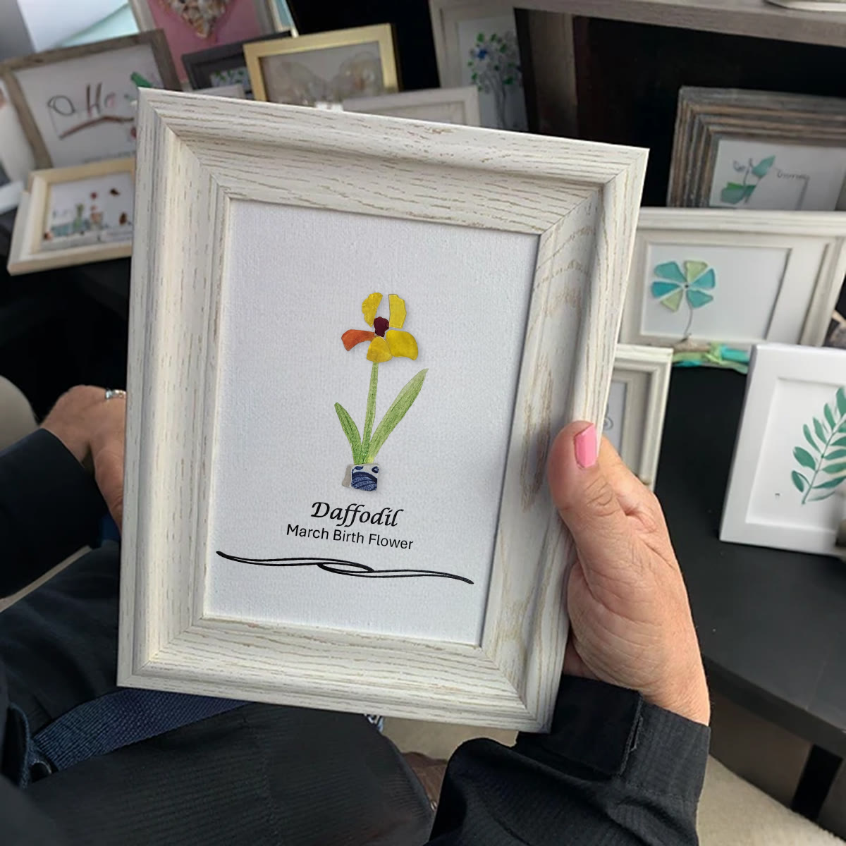 March Birth Flower Daffodil Sea Glass Framed Art - image 3