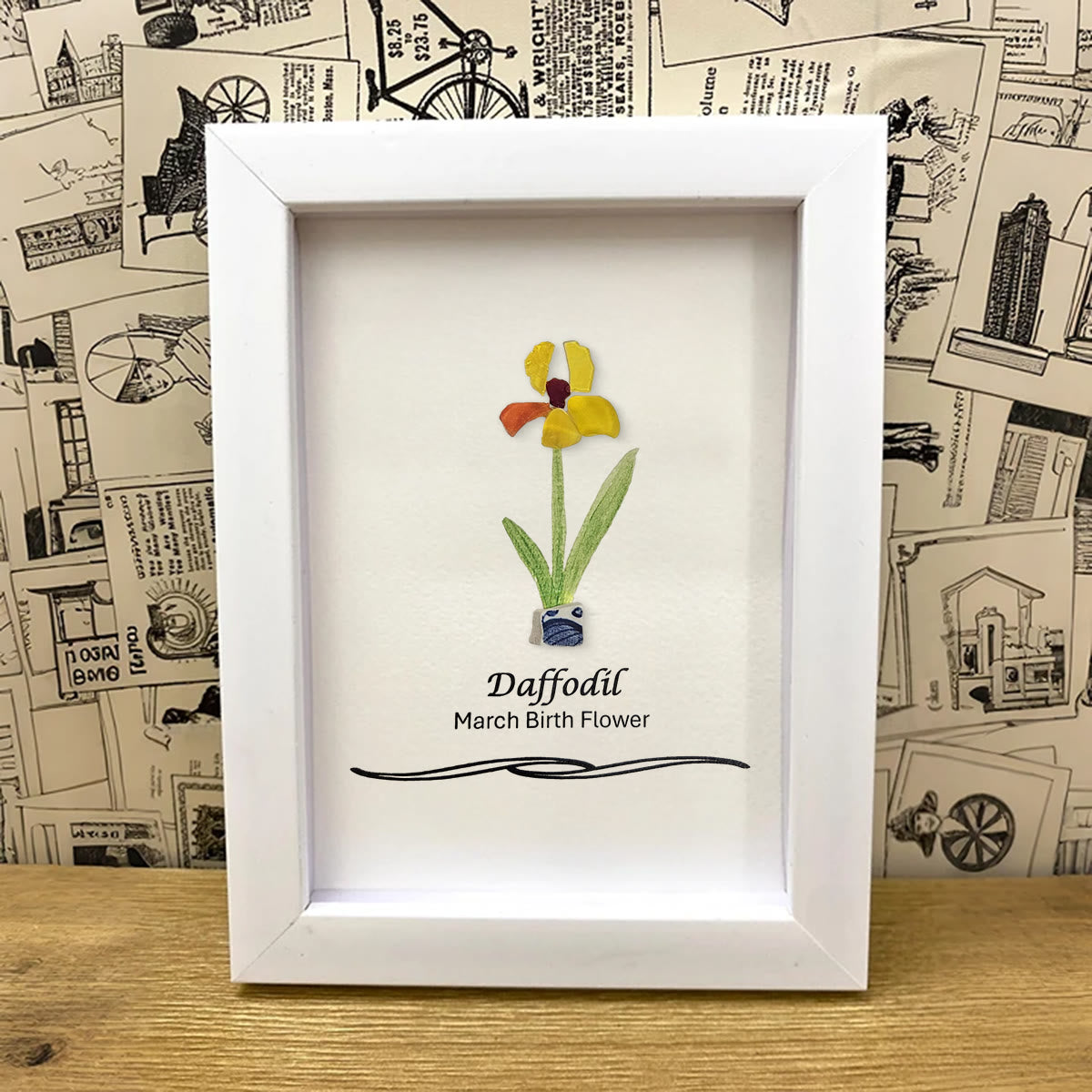 March Birth Flower Daffodil Sea Glass Framed Art - image 2
