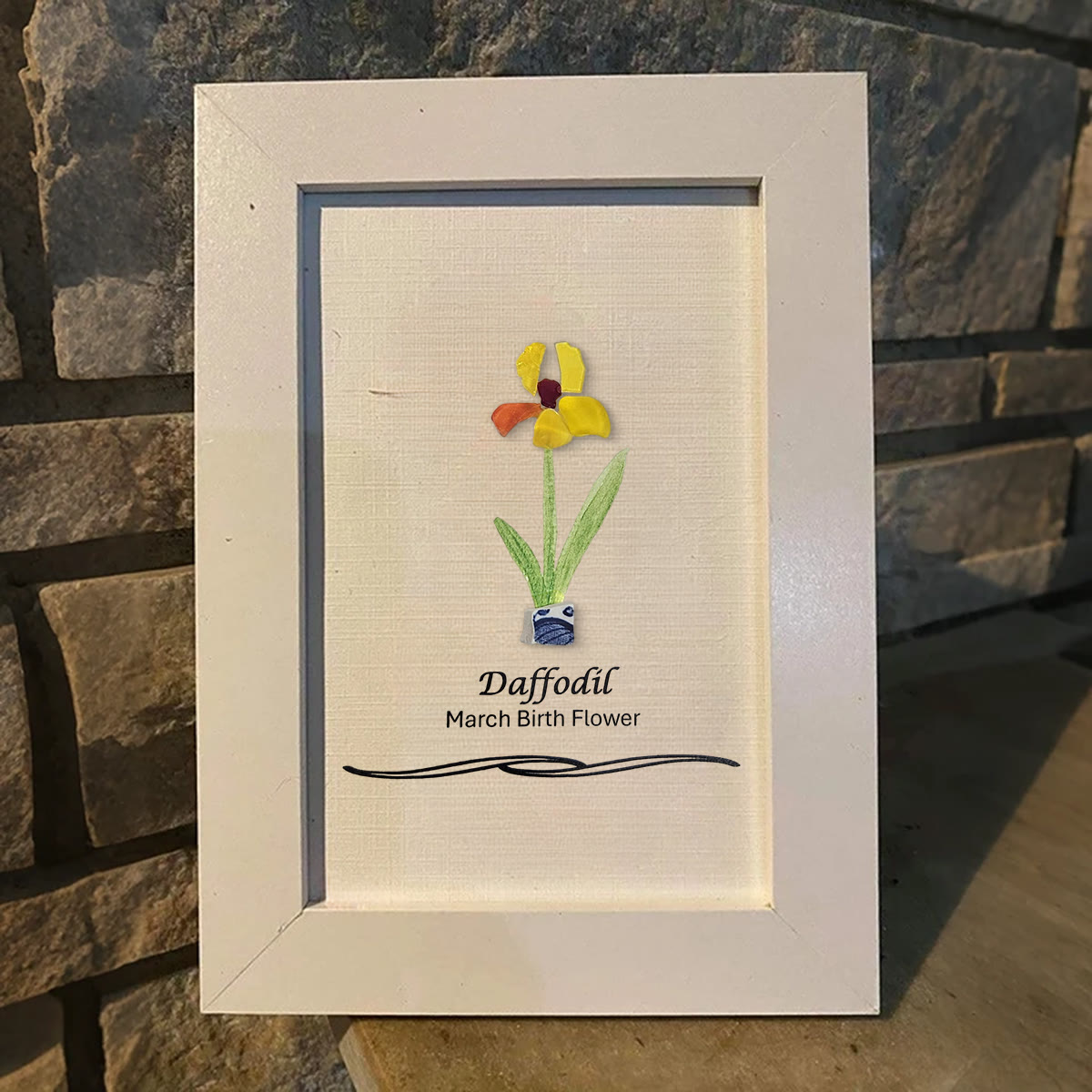 March Birth Flower Daffodil Sea Glass Framed Art - image 7