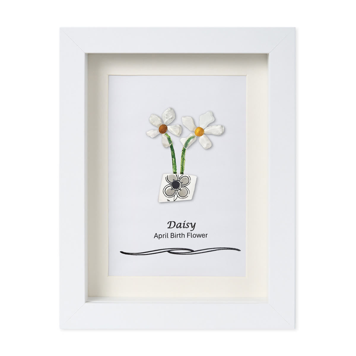 April Birth Flower Daisy Sea Glass Framed Art - White - 8" X 6" - image 12