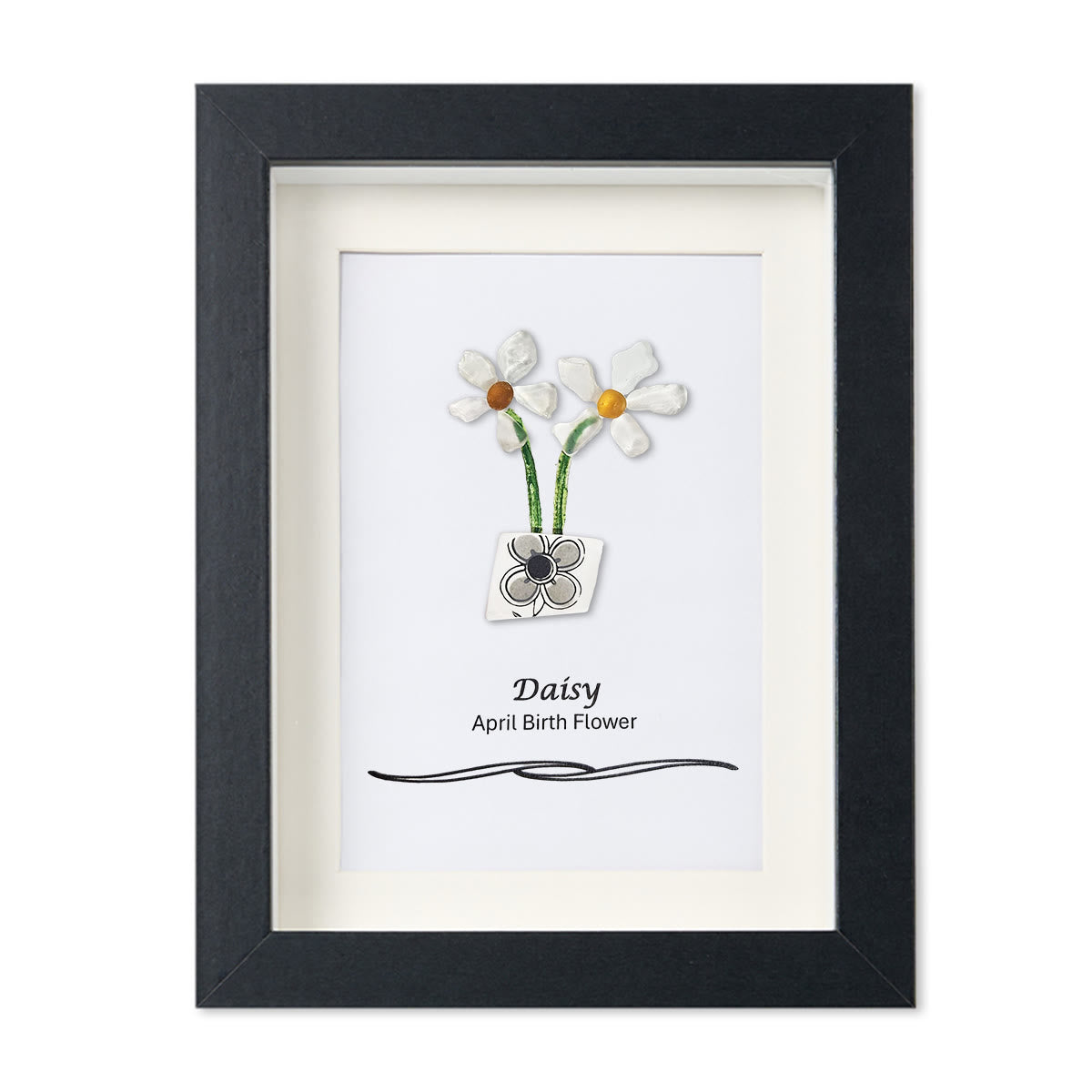 April Birth Flower Daisy Sea Glass Framed Art - Black - 8" X 6" - image 11