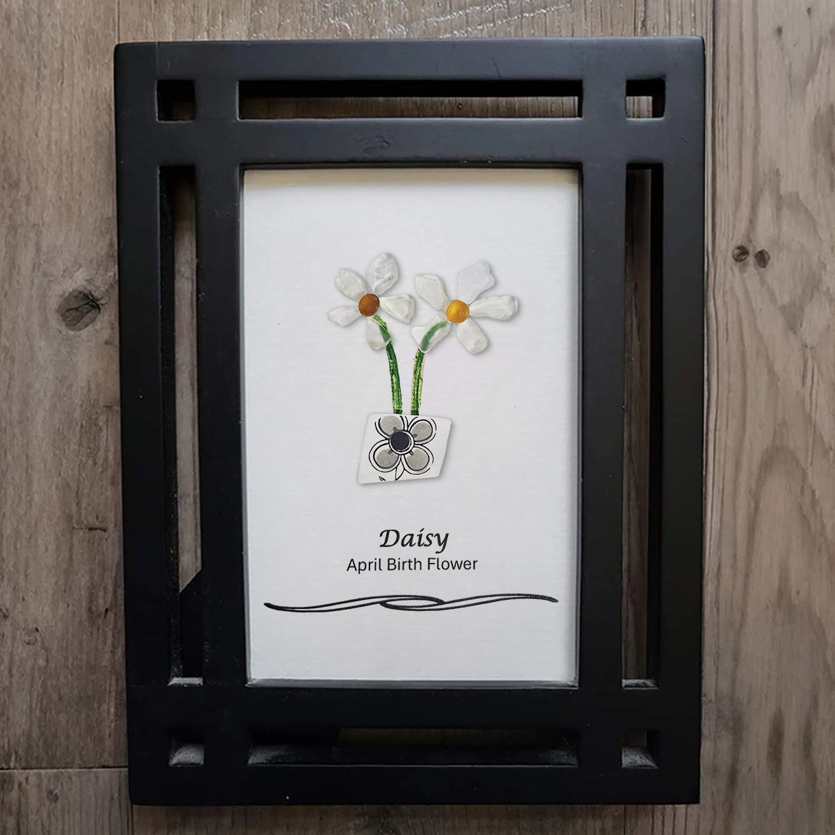 April Birth Flower Daisy Sea Glass Framed Art - image 6