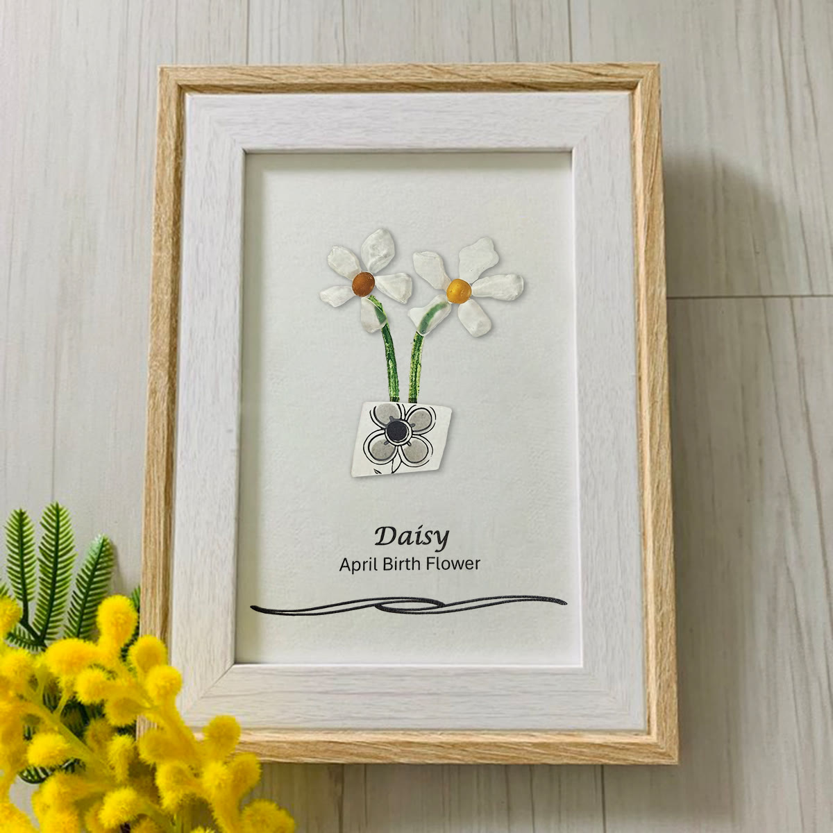 April Birth Flower Daisy Sea Glass Framed Art - image 0