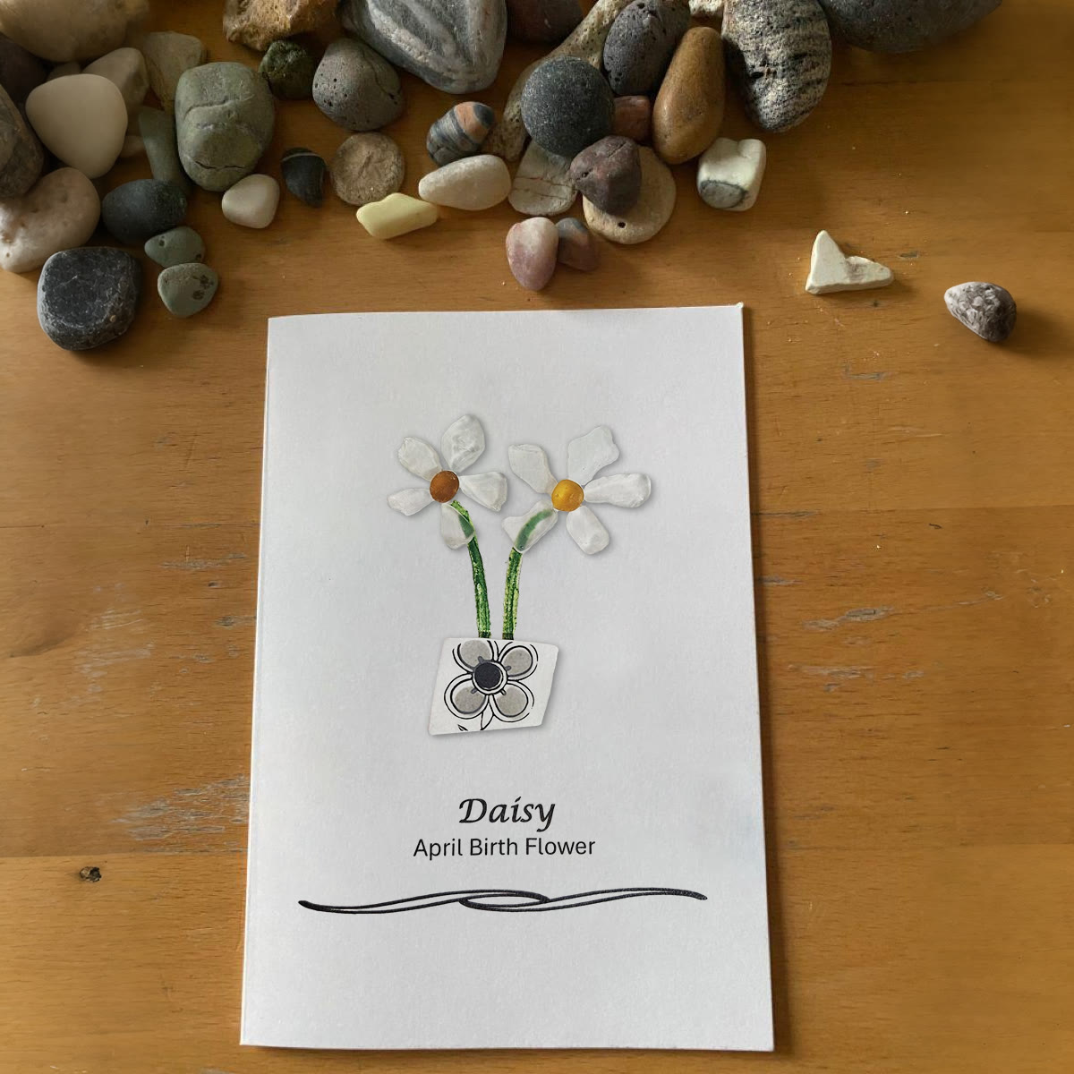 April Birth Flower Daisy Sea Glass Framed Art - Seaglass Card - 8" X 6" - image 1