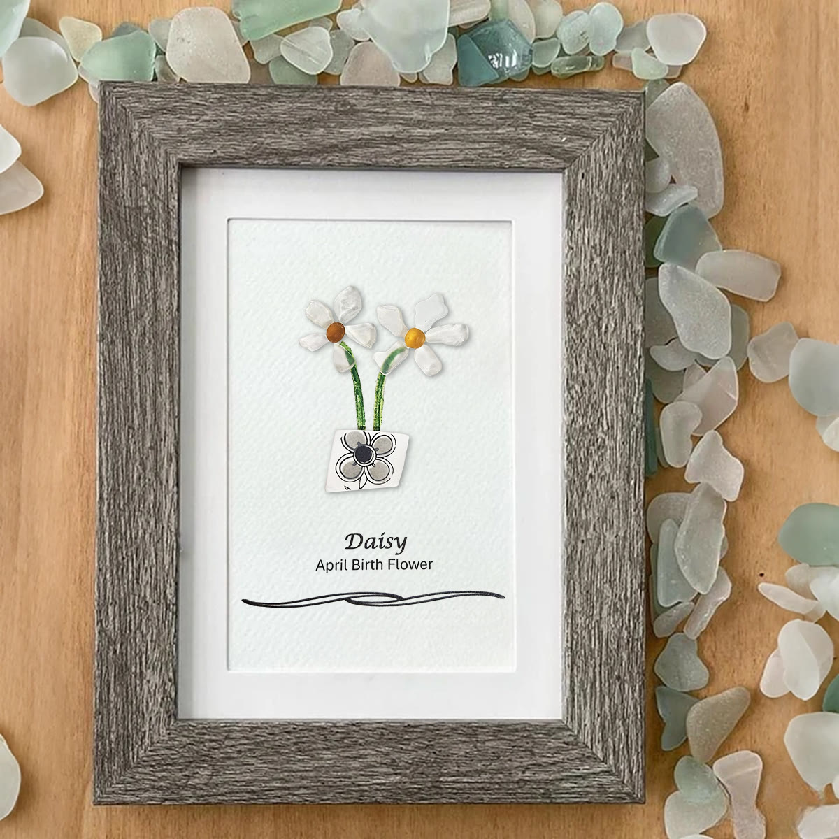April Birth Flower Daisy Sea Glass Framed Art - image 5