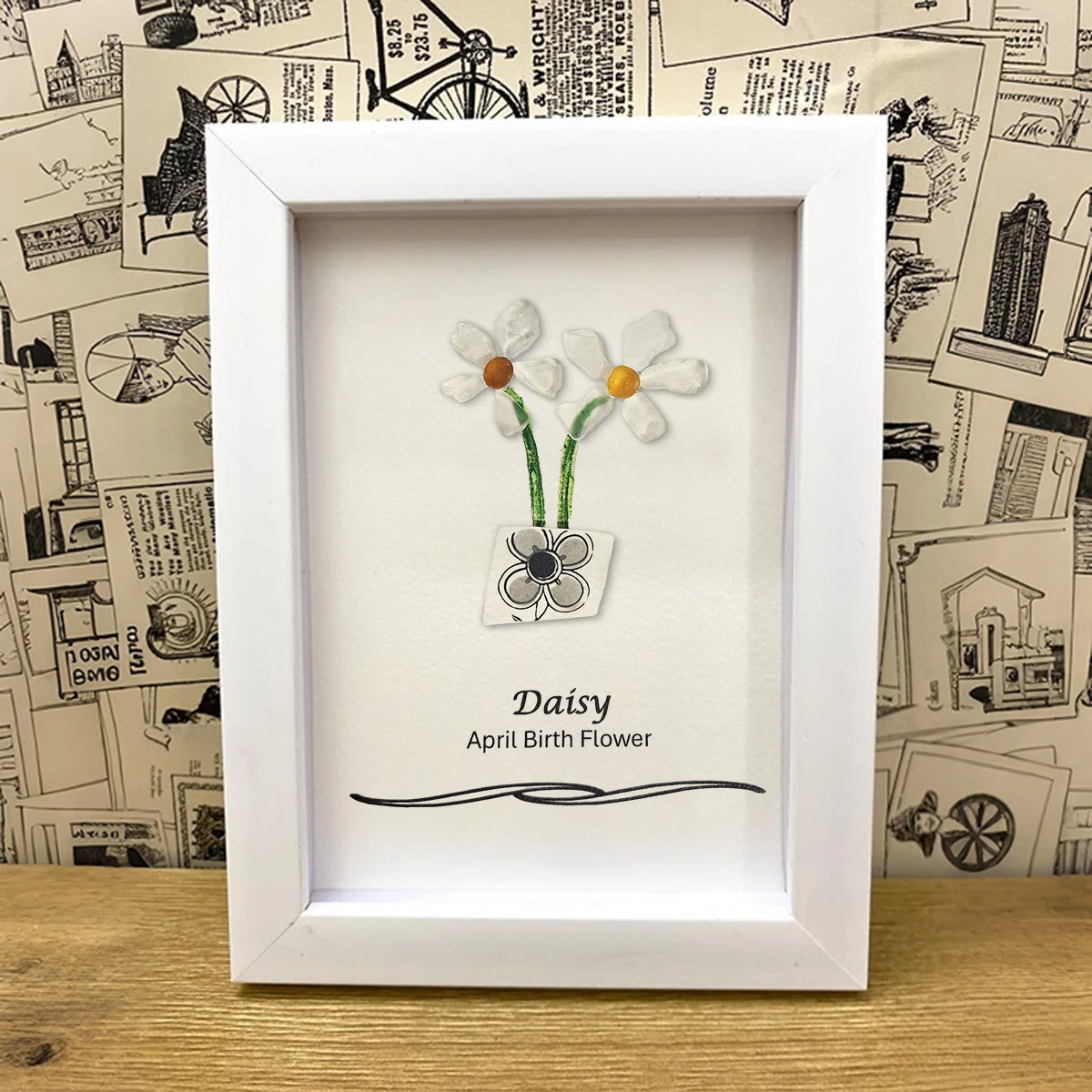 April Birth Flower Daisy Sea Glass Framed Art - image 2