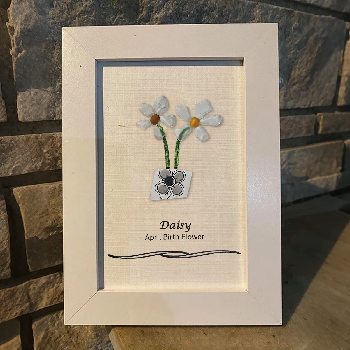 April Birth Flower Daisy Sea Glass Framed Art - image 4