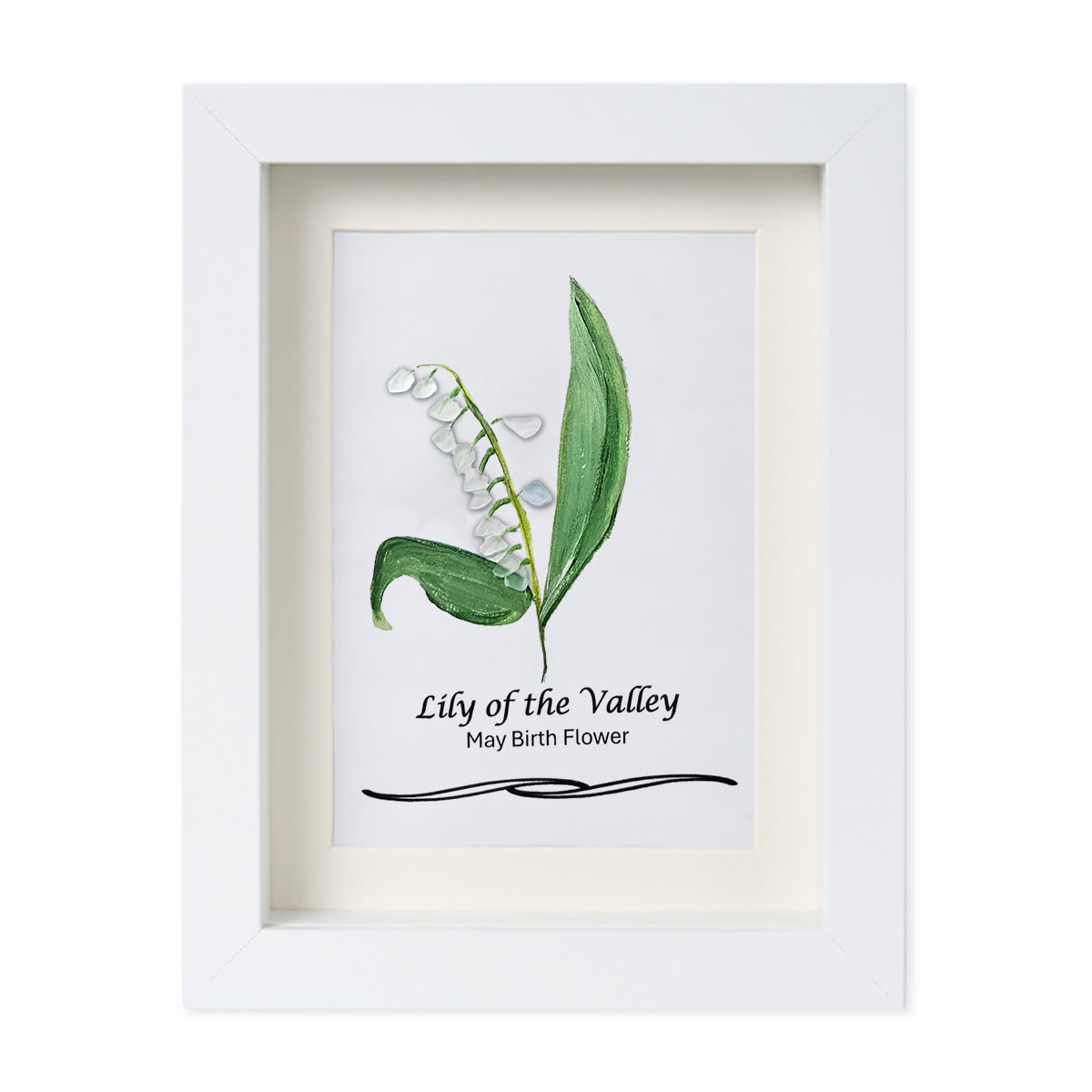 May Birth Flower Lily of the Valley Sea Glass Framed Art - White - 8" X 6" - image 11