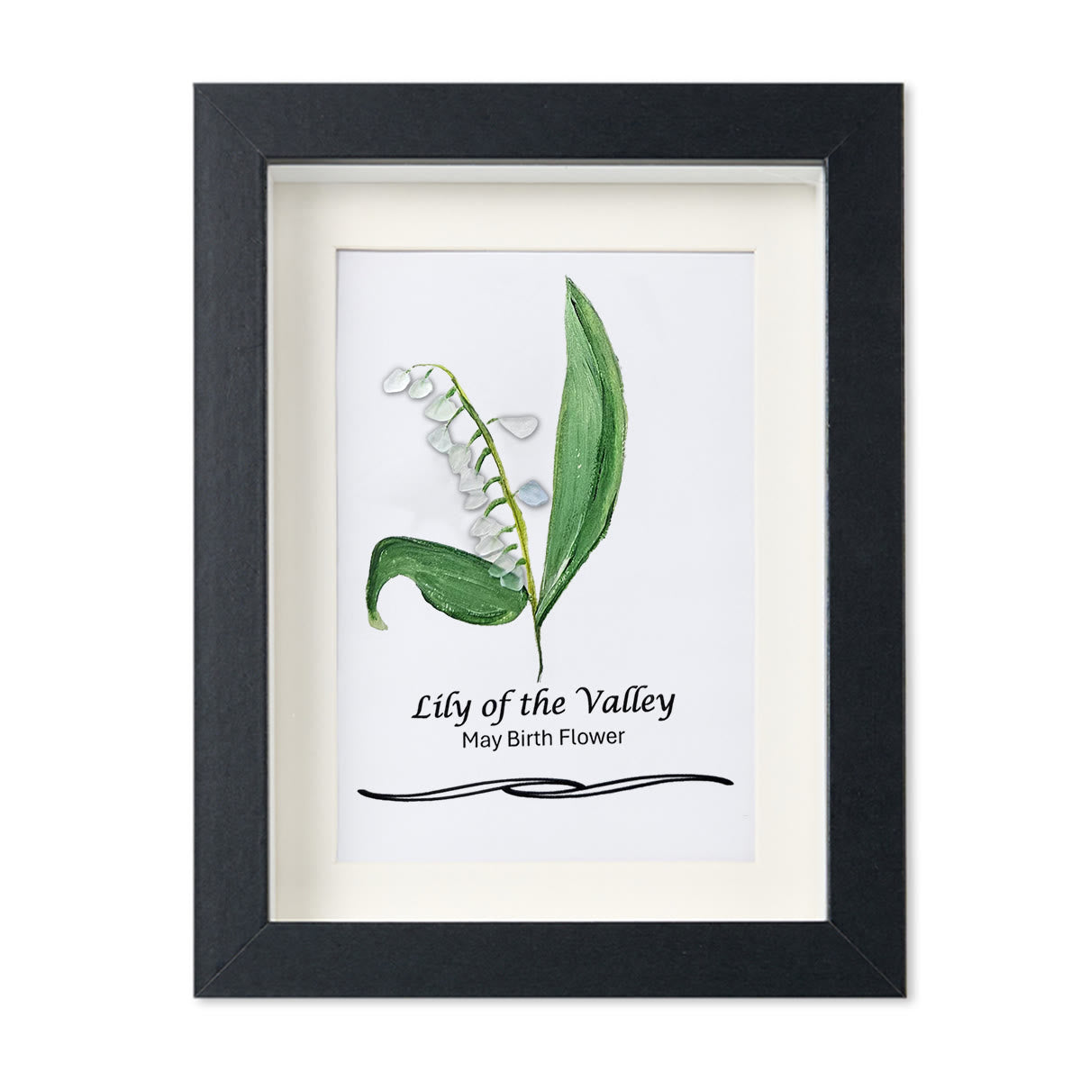 May Birth Flower Lily of the Valley Sea Glass Framed Art - Black - 8" X 6" - image 10