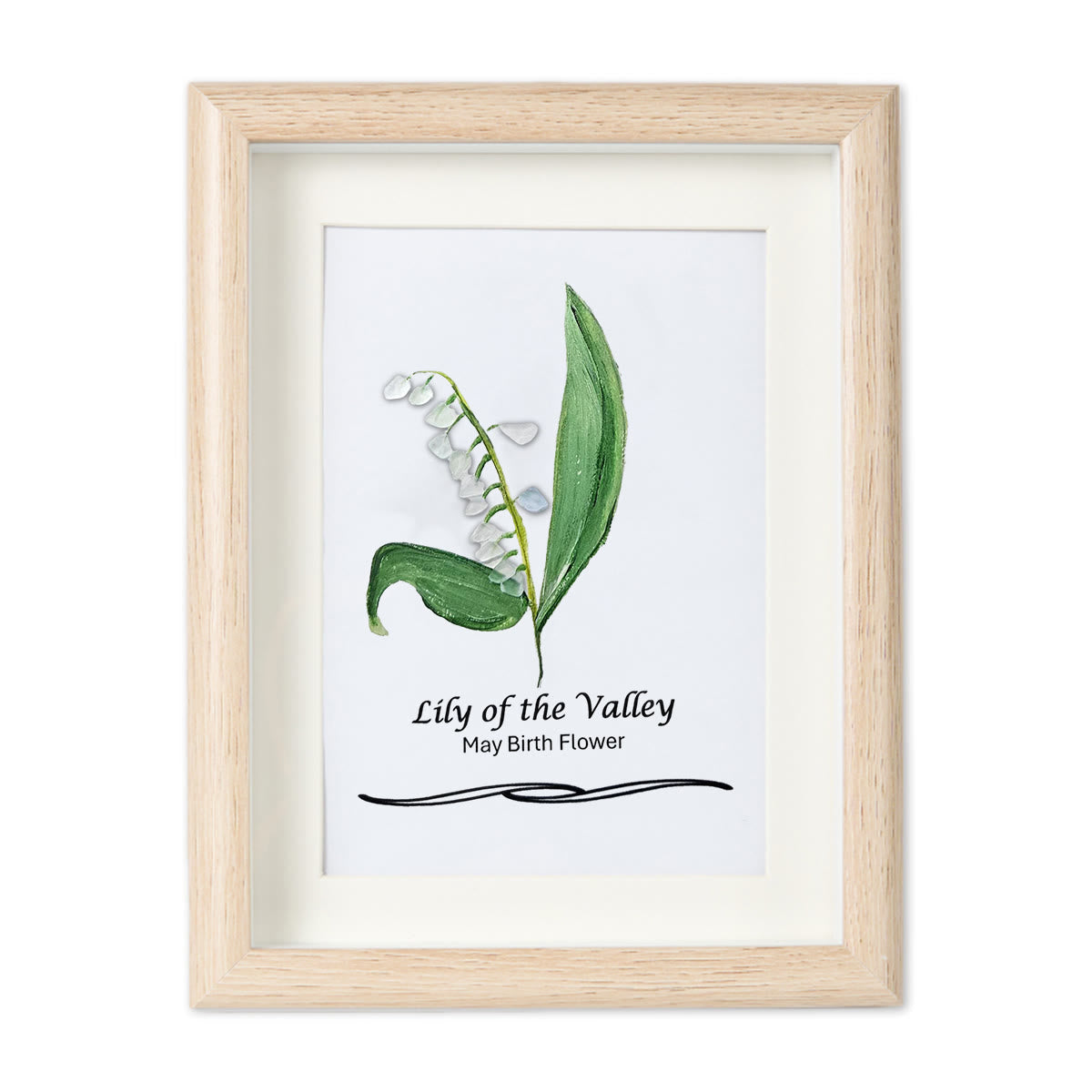 May Birth Flower Lily of the Valley Sea Glass Framed Art - Oak - 8" X 6" - image 8