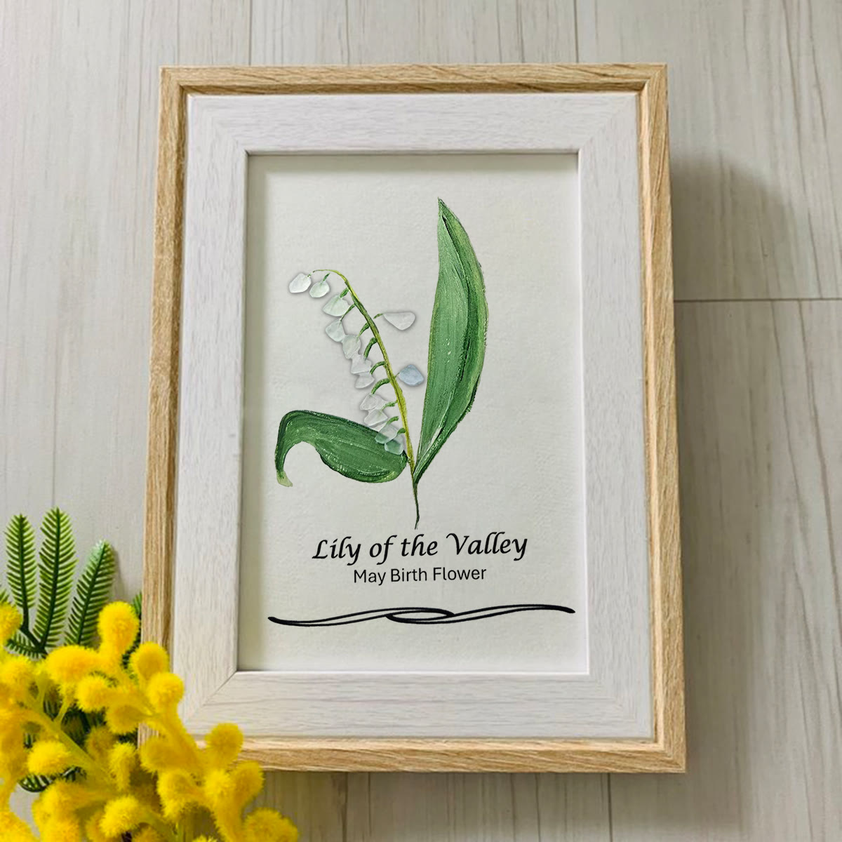 May Birth Flower Lily of the Valley Sea Glass Framed Art - image 0