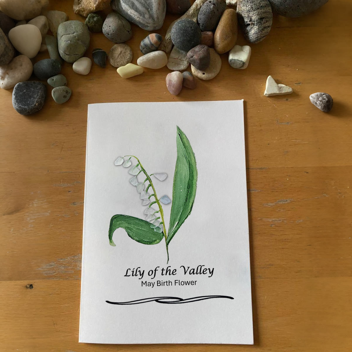 May Birth Flower Lily of the Valley Sea Glass Framed Art - Seaglass Card - 8" X 6" - image 1