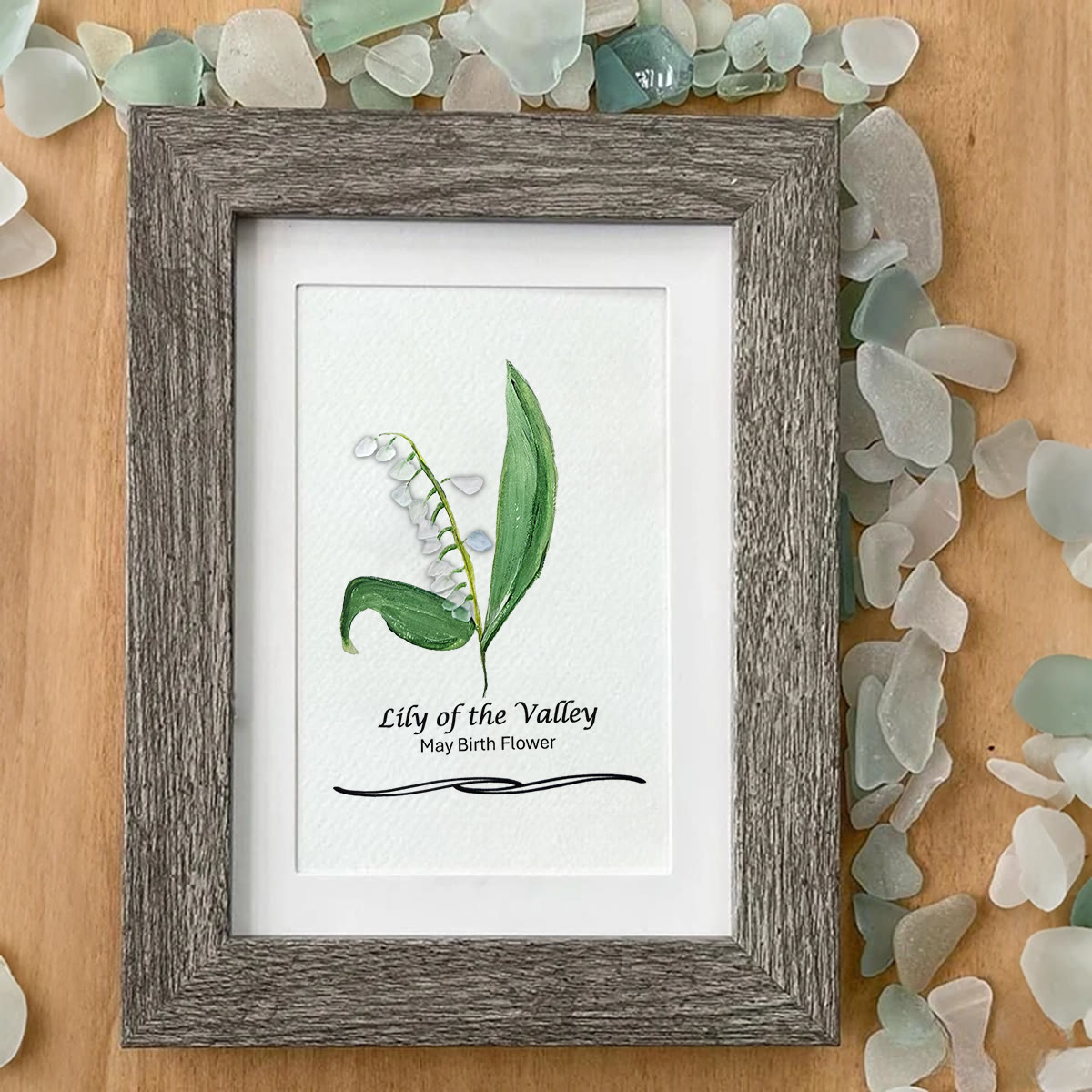 May Birth Flower Lily of the Valley Sea Glass Framed Art - image 4