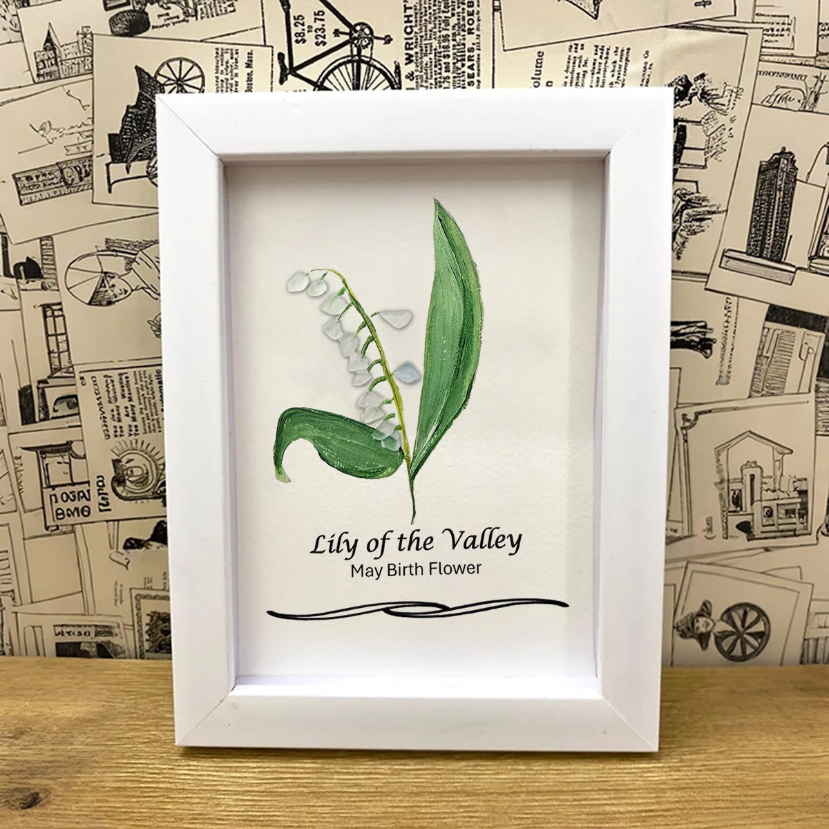May Birth Flower Lily of the Valley Sea Glass Framed Art - image 3