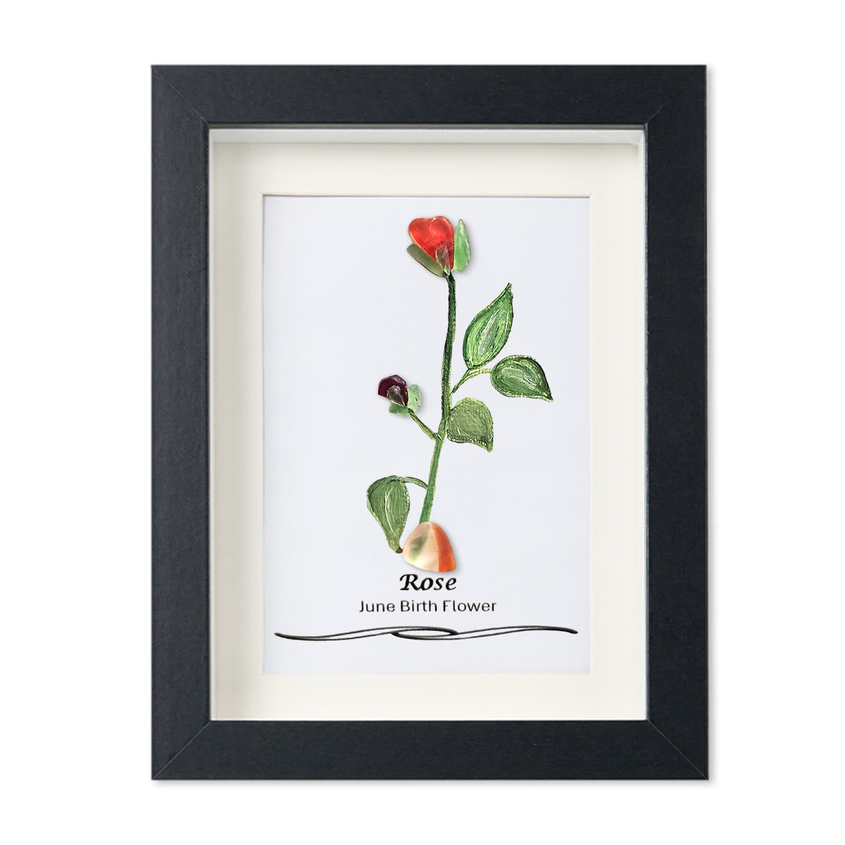 June Birth Flower Rose Sea Glass Framed Art - Black - 8" X 6" - image 11