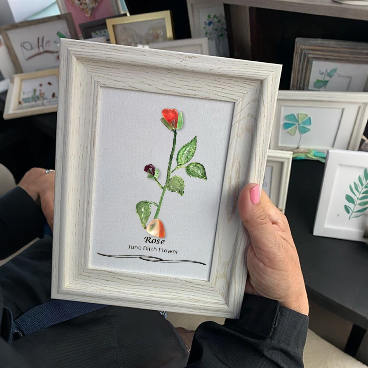 June Birth Flower Rose Sea Glass Framed Art - image 3