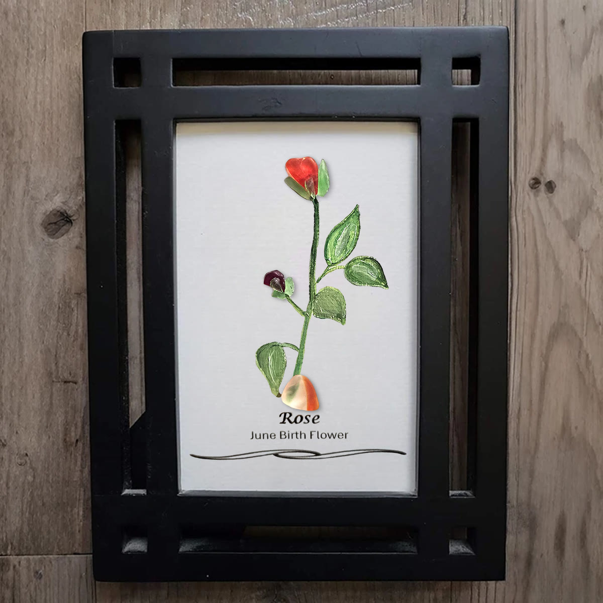 June Birth Flower Rose Sea Glass Framed Art - image 6