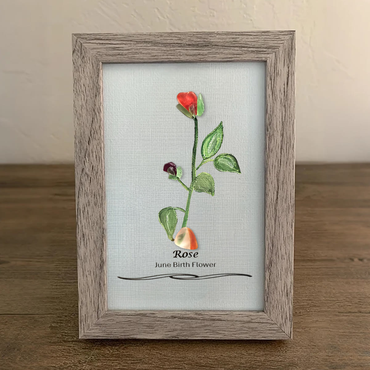 June Birth Flower Rose Sea Glass Framed Art - image 4