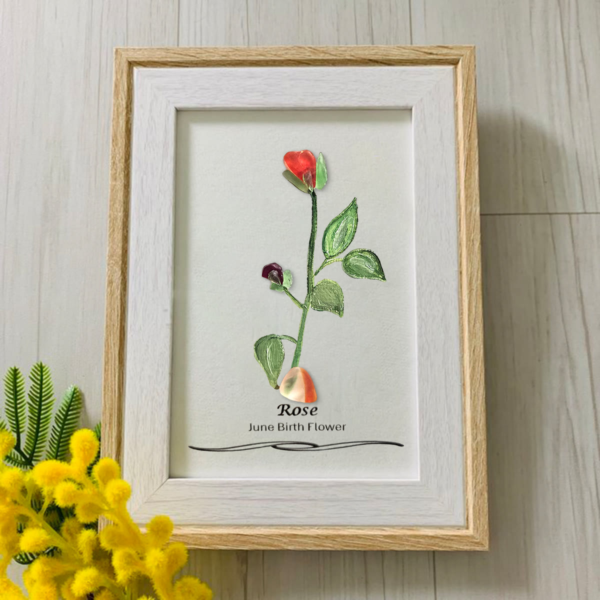 June Birth Flower Rose Sea Glass Framed Art - image 0