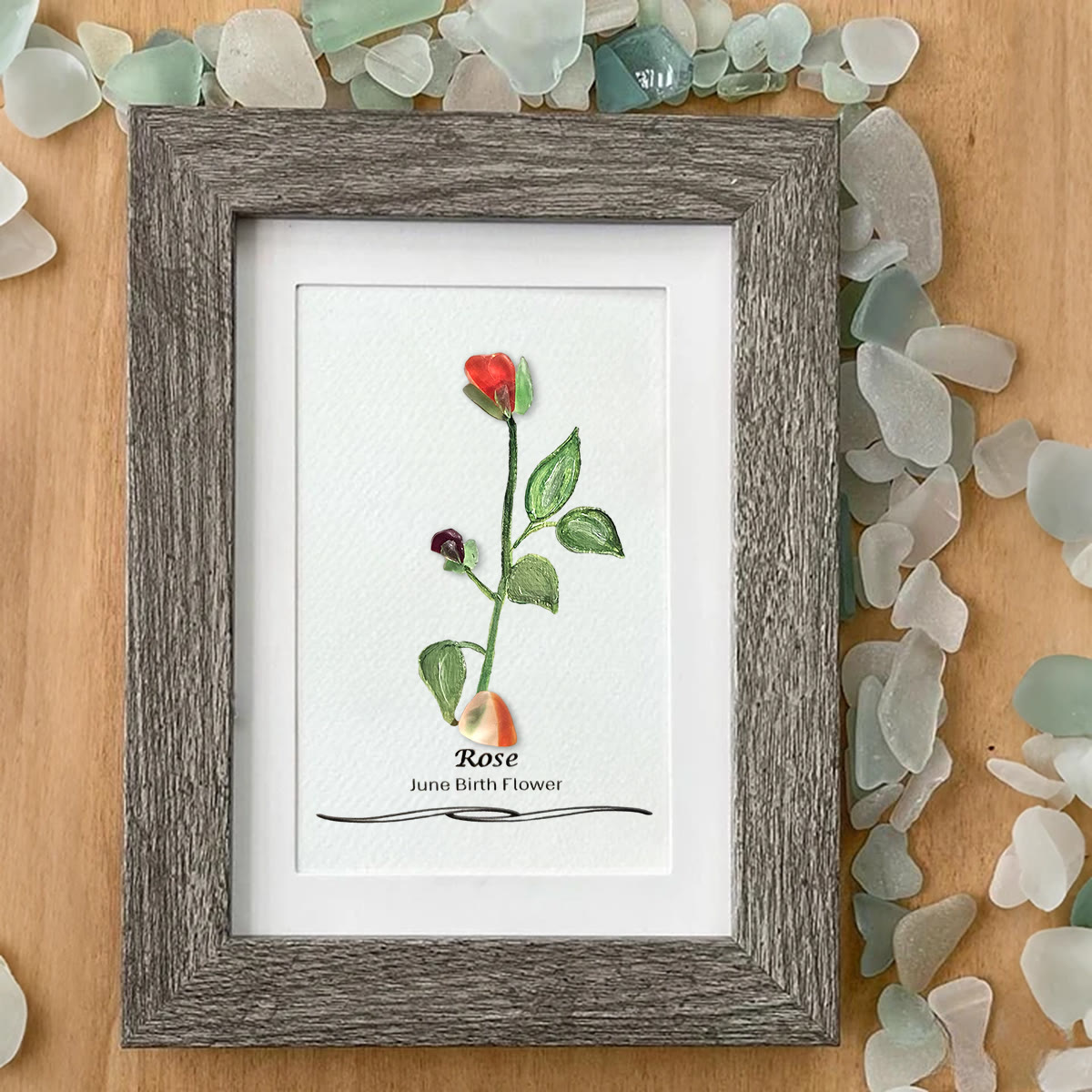 June Birth Flower Rose Sea Glass Framed Art - image 5