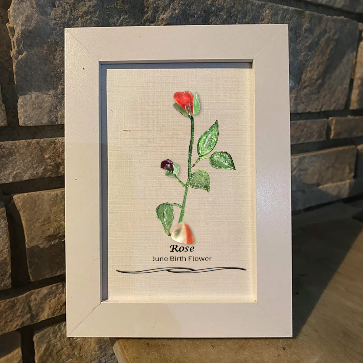 June Birth Flower Rose Sea Glass Framed Art - image 7