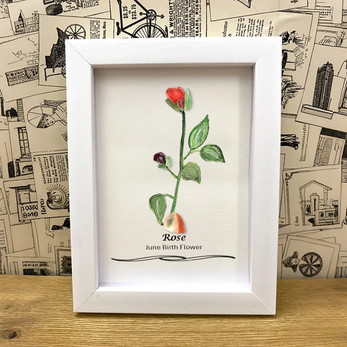 June Birth Flower Rose Sea Glass Framed Art - image 2