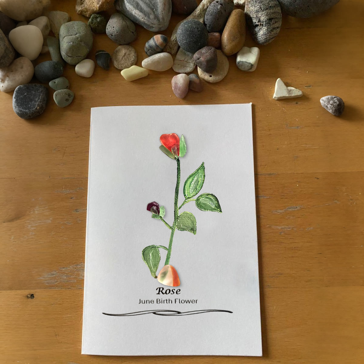 June Birth Flower Rose Sea Glass Framed Art - Seaglass Card - 8" X 6" - image 1
