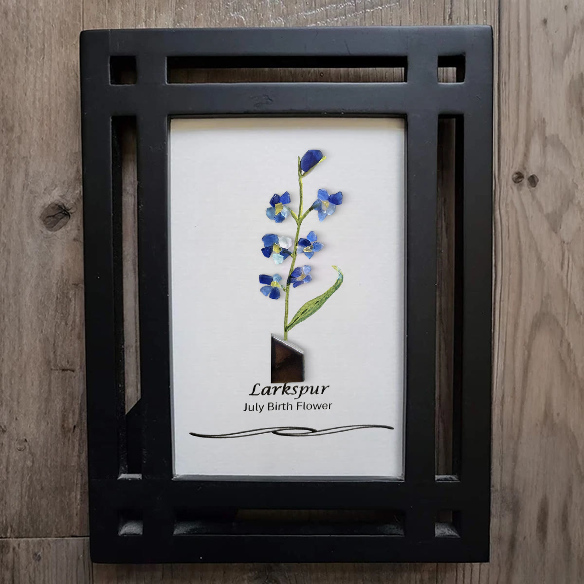 July Birth Flower Larkspur Sea Glass Framed Art - image 4
