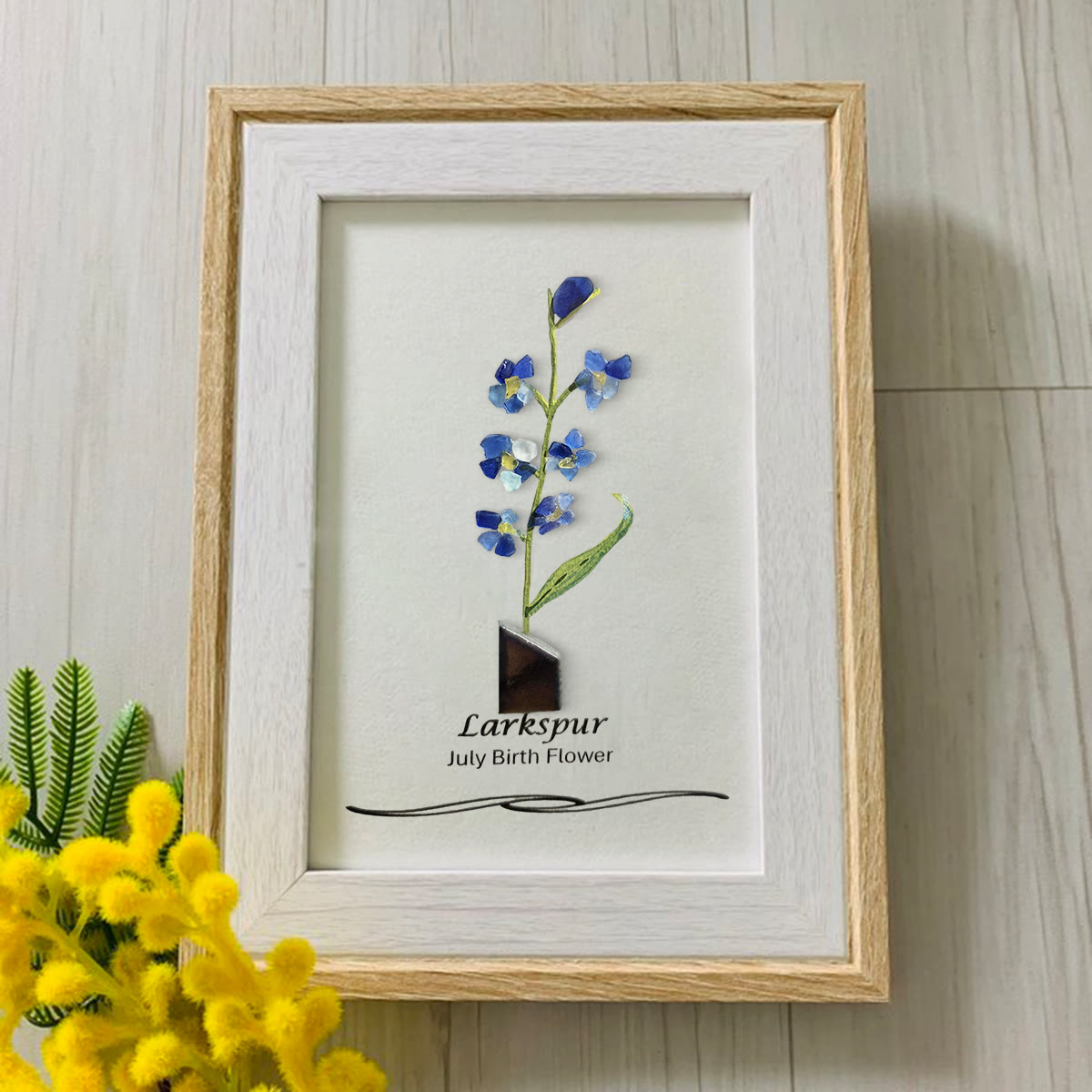 July Birth Flower Larkspur Sea Glass Framed Art - image 0