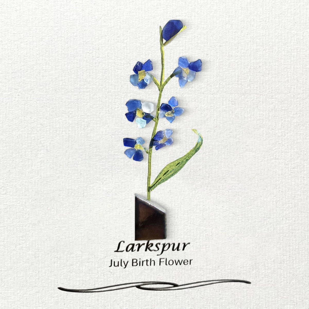July Birth Flower Larkspur Sea Glass Framed Art - image 7