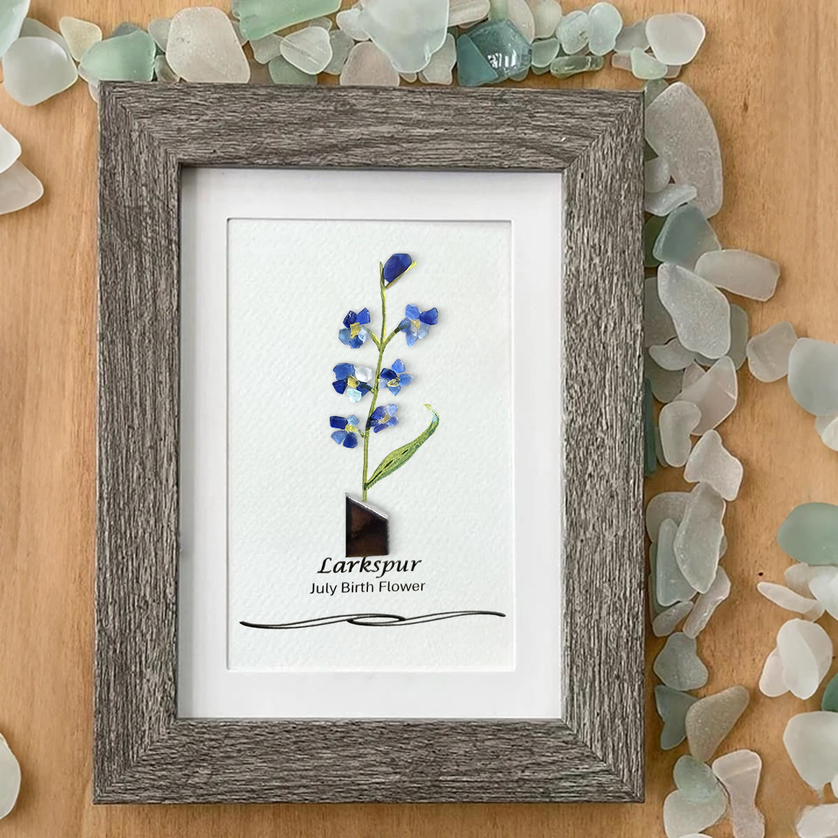 July Birth Flower Larkspur Sea Glass Framed Art - image 5