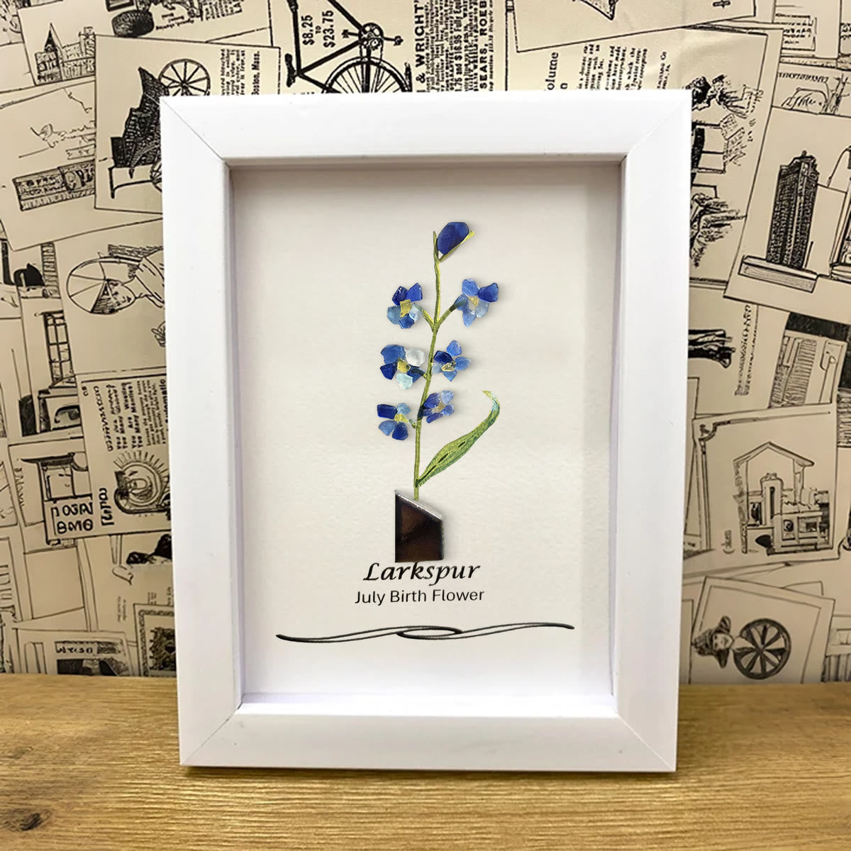 July Birth Flower Larkspur Sea Glass Framed Art - image 2