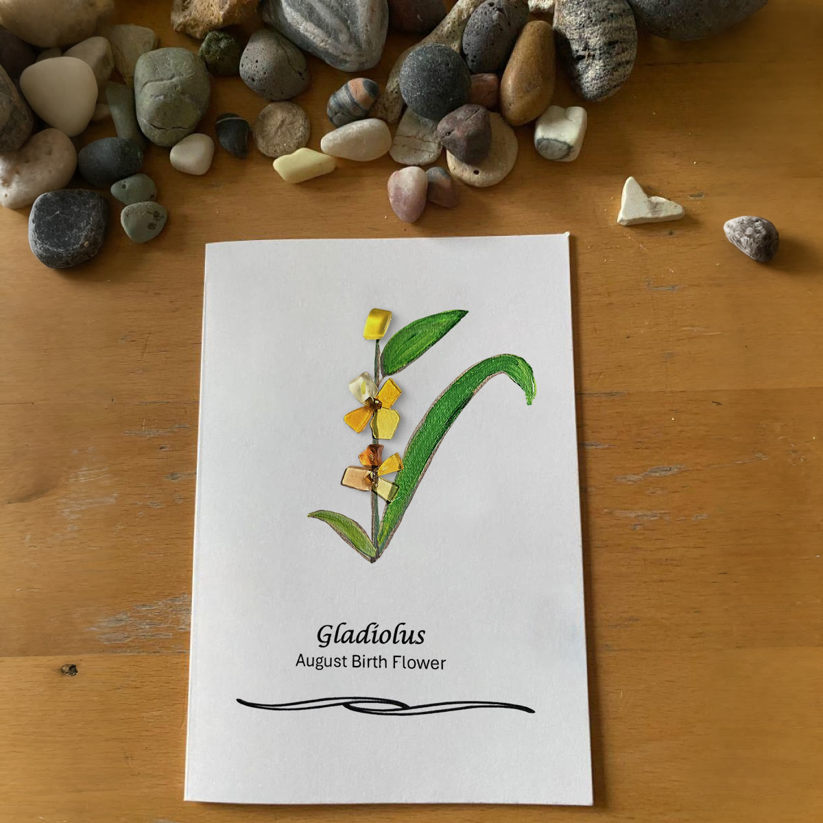 August Birth Flower Gladiolus Sea Glass Framed Art - Seaglass Card - 8" X 6" - image 1