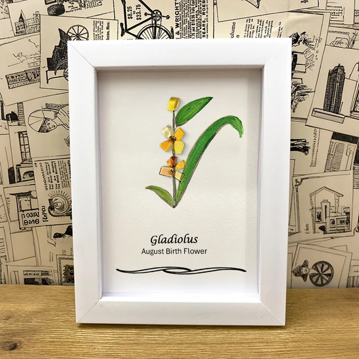 August Birth Flower Gladiolus Sea Glass Framed Art - image 2