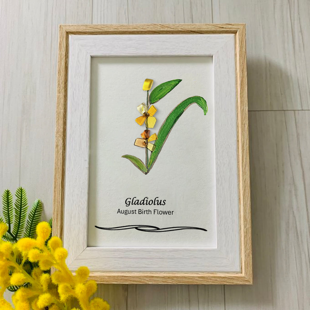 August Birth Flower Gladiolus Sea Glass Framed Art - image 0